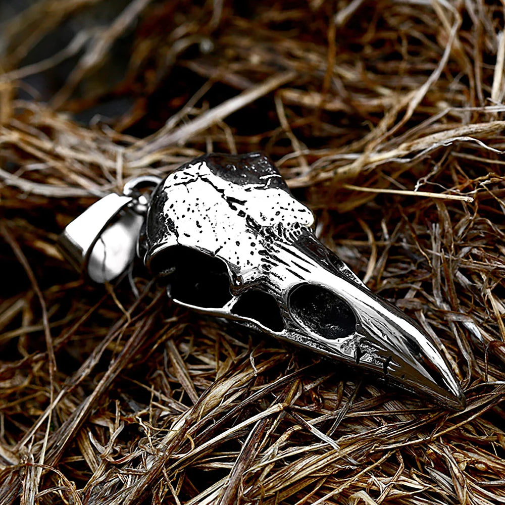 Vintage Viking Crow Head Pendant Necklace for Men Women Stainless Steel Jewelry
