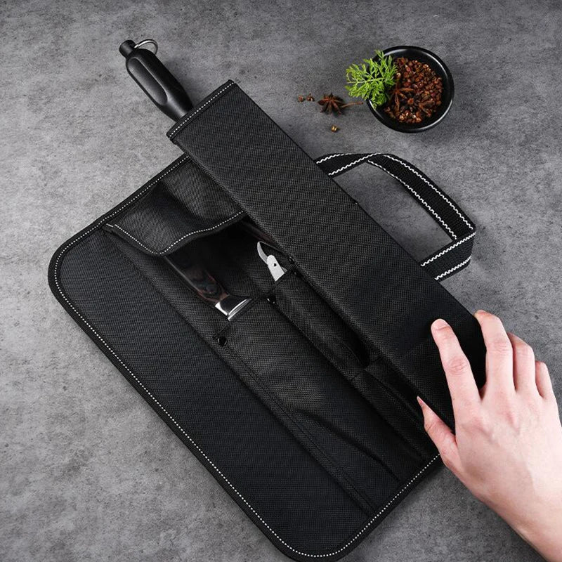 Portable Chef Knife Storage Bag Oxford Fabric Roll Case for Kitchen & Camping