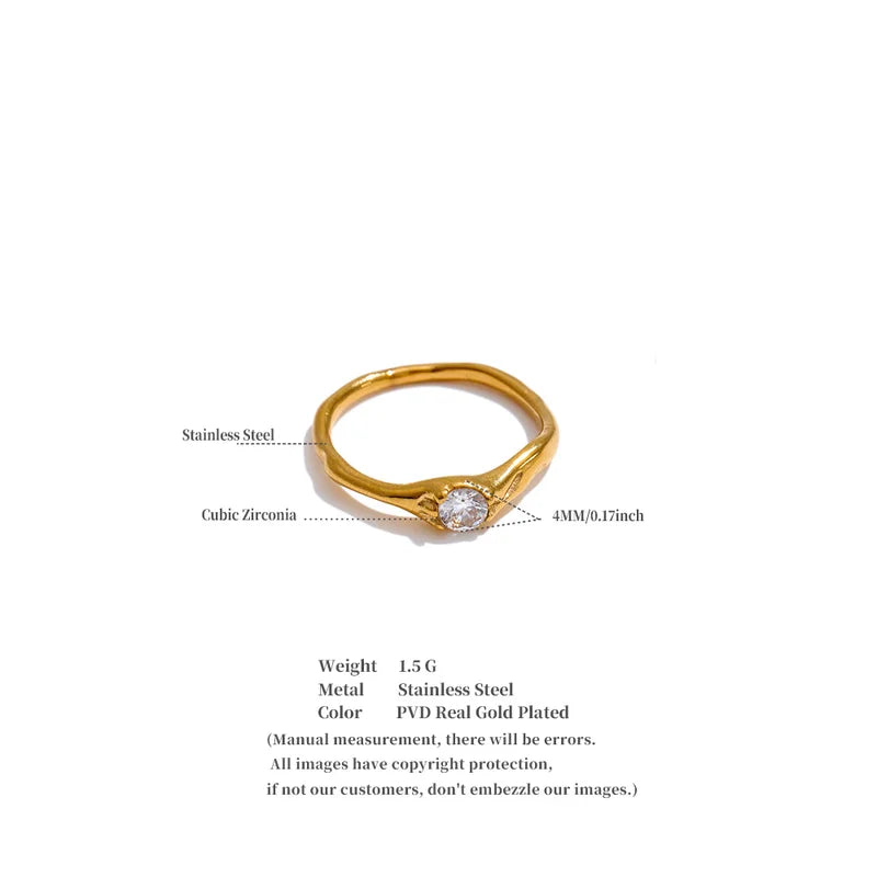 Stainless Steel Cubic Zirconia Fashion Ring for Women - PVD Plated Jewelry