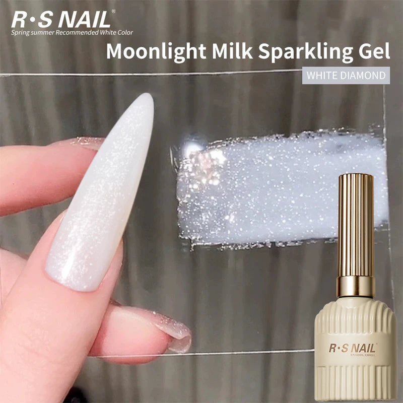 Milky White Glitter Gel Nail Polish - Sparkling UV LED Varnish for Summer