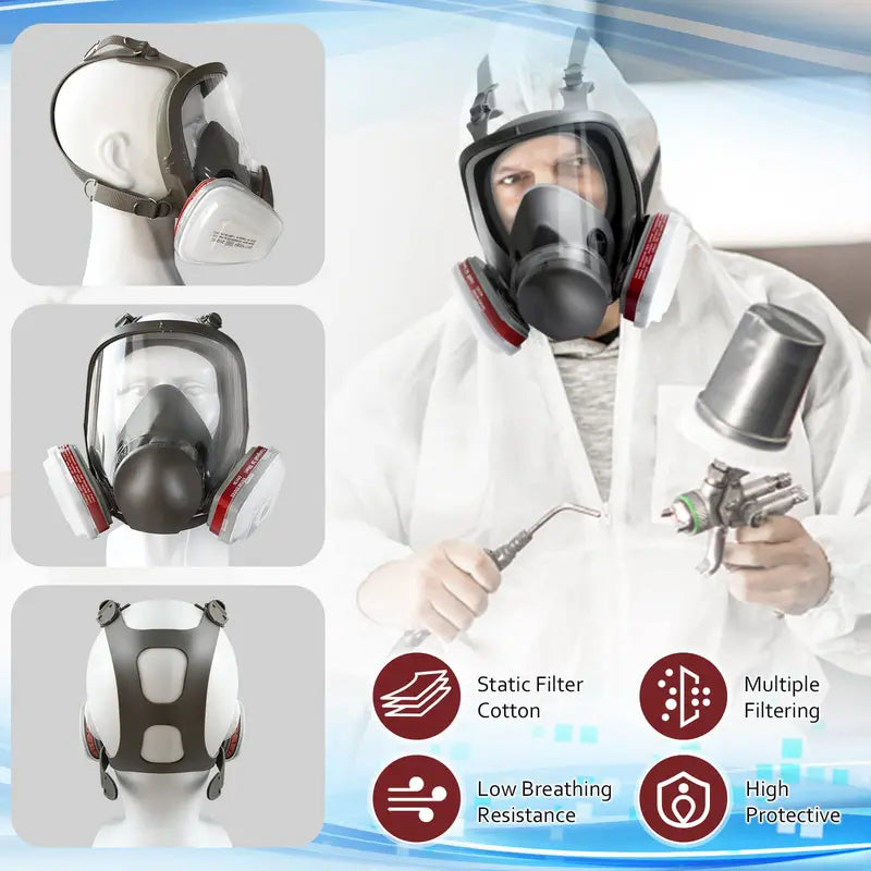 Full Face Gas Mask Respirator Large Size Reusable Dust & Chemical Protection