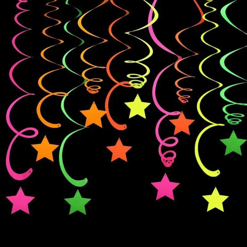 20pcs Luminous Neon Streamers and Hanging Swirl Garland for Neon Party Decor