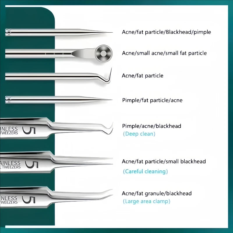 8-Piece Stainless Steel Acne Needle Tool Set for Blackhead Removal & Home Skin Care