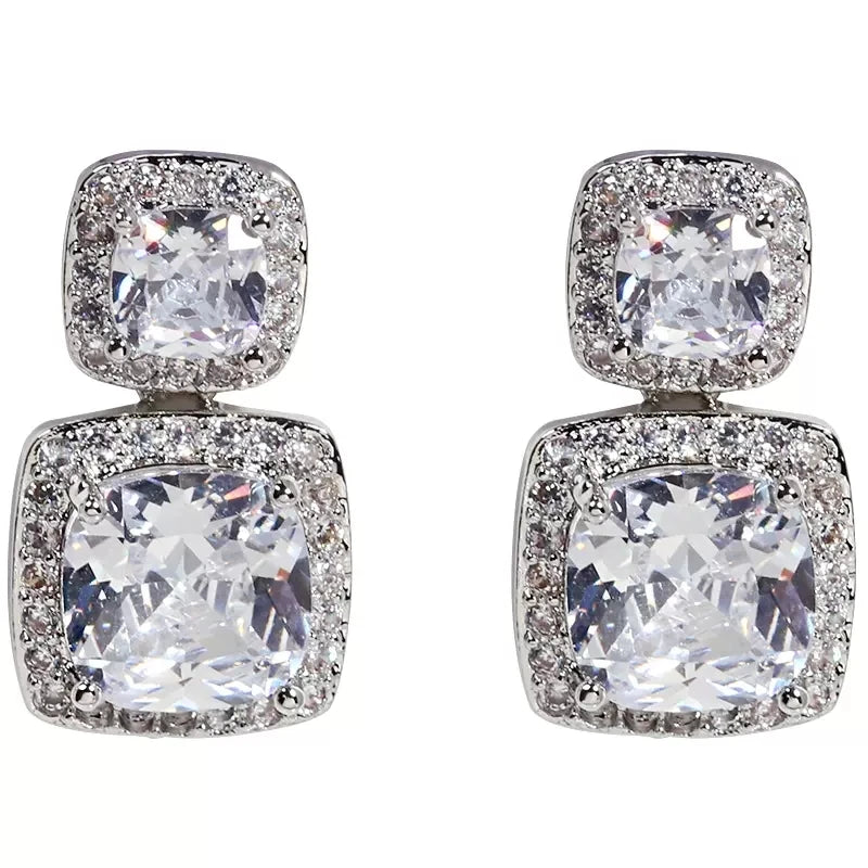 Dangle Earrings with Crystal CZ for Women - Silver Color Jewelry Accessory