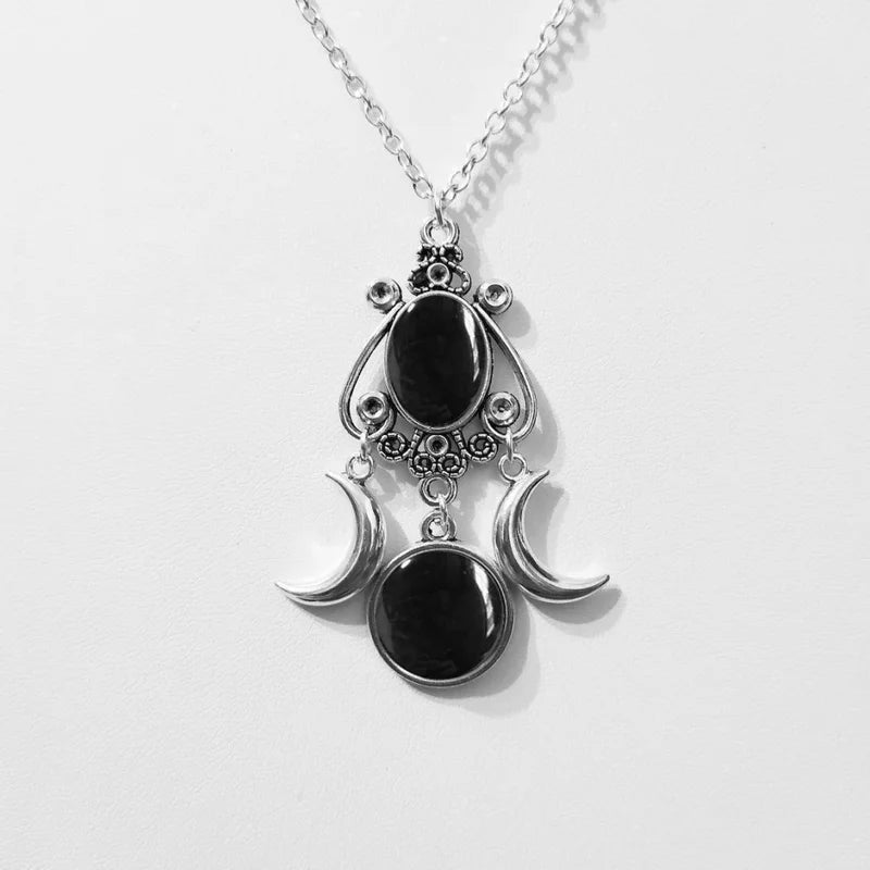 Green Quartz Crystal Necklace for Women Vampire Embossed Witch Jewelry - Multiple Metal Colors
