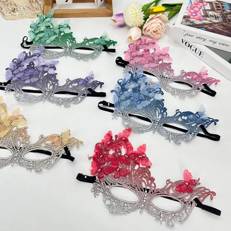 Lightweight Gradient Butterfly Masquerade Mask with Lace Hollow Design for Parties and Weddings
