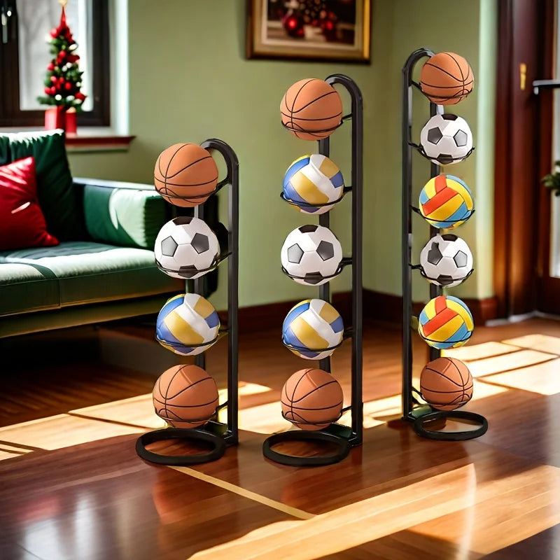 Multi-Functional Ball Organizer Rack for Sports Balls - Black, Red, Green