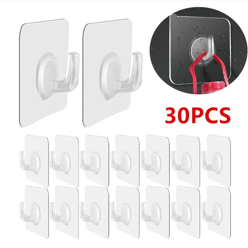 Self-Adhesive Transparent Wall Hooks - Strong Load-Bearing Door & Bathroom Rack