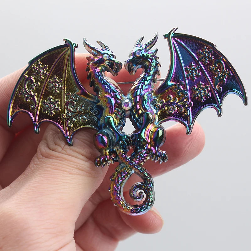 Double Head Dragon Brooch Jewelry for Women Men Wedding Party Accessories