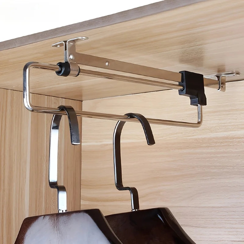 Adjustable Pull-Out Clothes Storage Rod for Wardrobes Space-Saving Organizer
