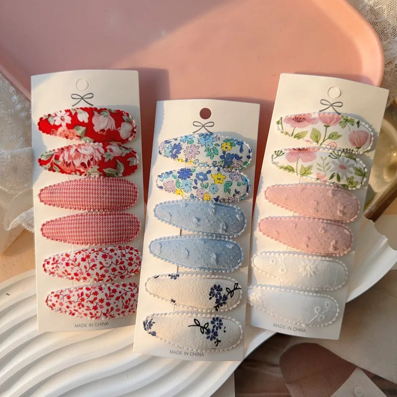 Kids Cotton Alloy Hair Clips Set - Multiple Colors & Plaid Design