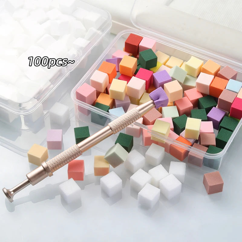 100pcs High Density Nail Art Sponges with Gripper Set for Manicure & Nail Blending