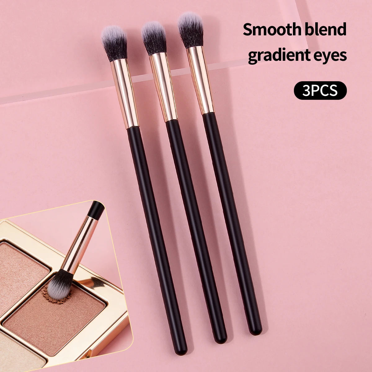 3-Piece Professional Eye Makeup Brush Set - Soft Synthetic Fiber Eyeshadow Blending Tools