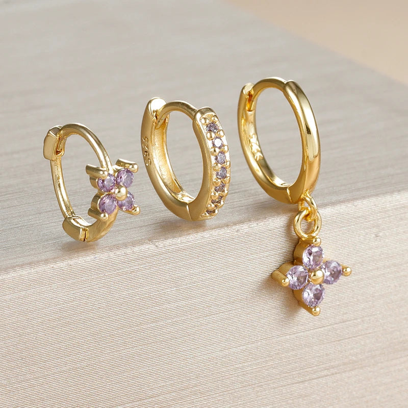 3PCS Small Hoop Earrings Set for Women - Geometric Zircon Jewelry, Wedding & Cartilage Piercing