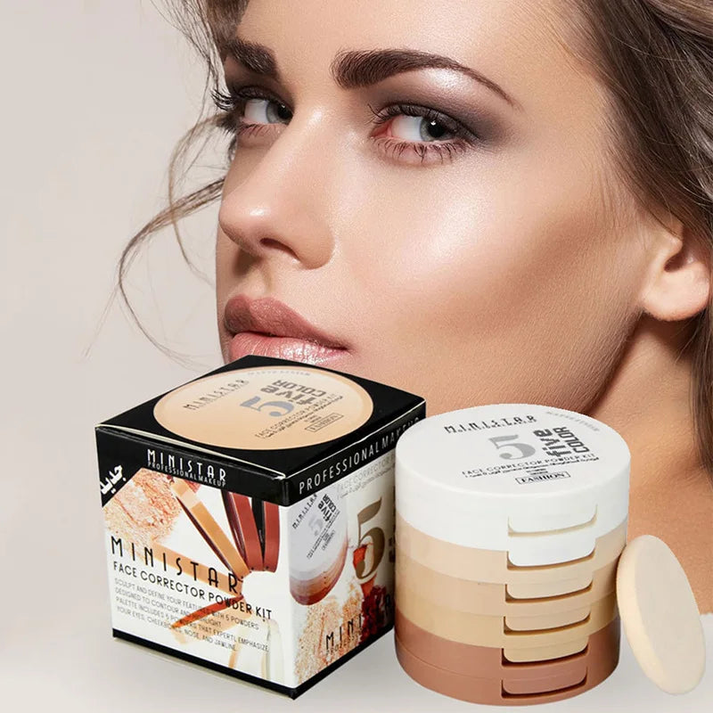 Concealer & Contouring Powder Set - 5 Colors Brighten & Oil Control Makeup