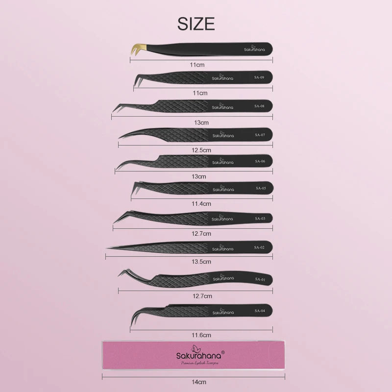 Professional Eyelash Tweezers for Lash Extensions - Black Fiber Tip Makeup Tool