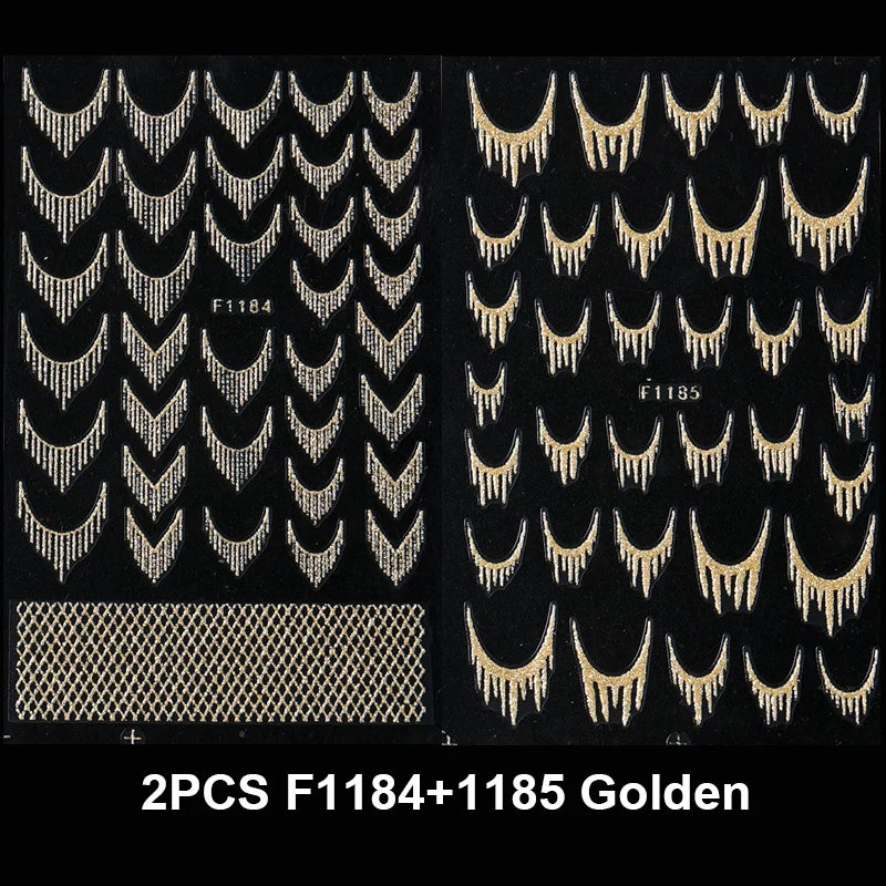 Reflective Glitter French Nail Art Stickers - Gold Silver Geometric Decals for DIY Manicure