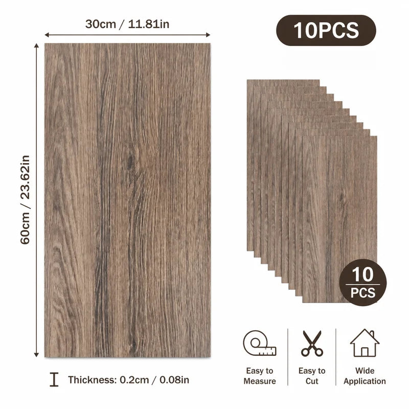 10pcs Self-Adhesive Wood Grain Floor Wall Stickers Waterproof Decor Set
