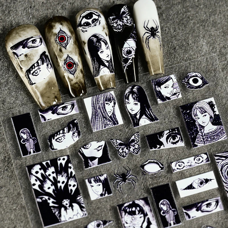 Halloween Girl Nail Stickers - 5D Embossed Anime Horror Nail Decals