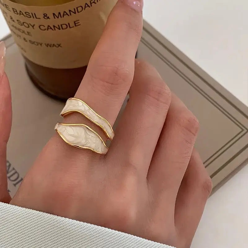 Adjustable Geometric Enamel Metal Ring for Women Girls - Open Stylish Jewelry