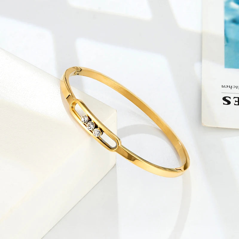 Elegant Stainless Steel Zircon Bangle for Women Wedding Gift Jewelry