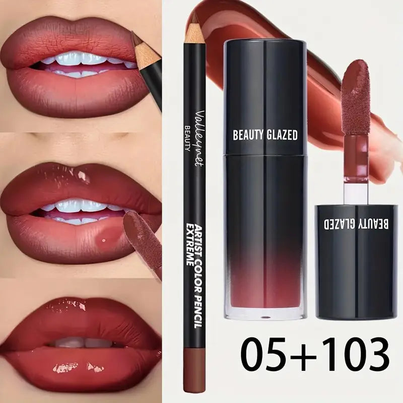 2-Piece Lip Gloss and Lip Liner Set - Nourishing & Long-Lasting, Natural Lip Oil, Lightweight for Women