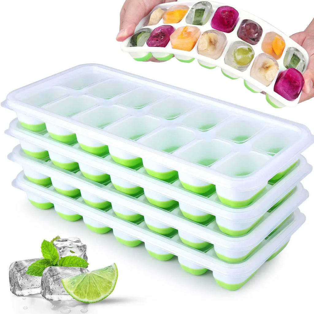 Silicone Ice Cube Tray with Cover - 14-Grid Square Mold for Cold Drinks & DIY Ice Making