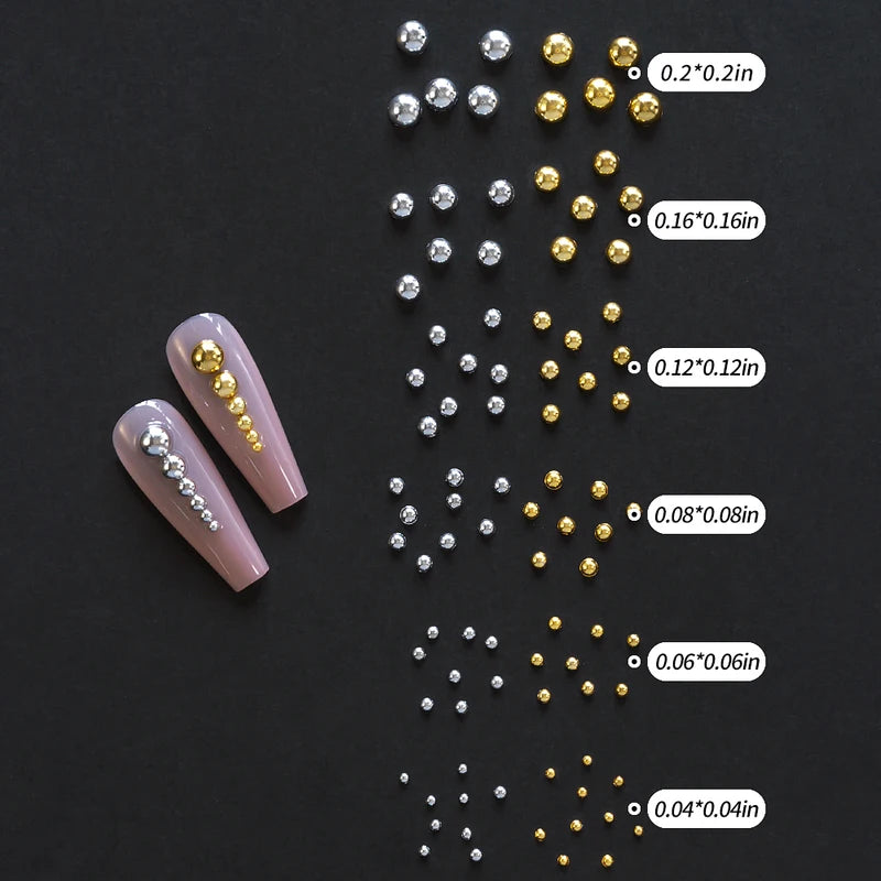 Half Round Flatback Nail Rhinestones & Pearls - Multi-Size Gold & Silver Embellishments