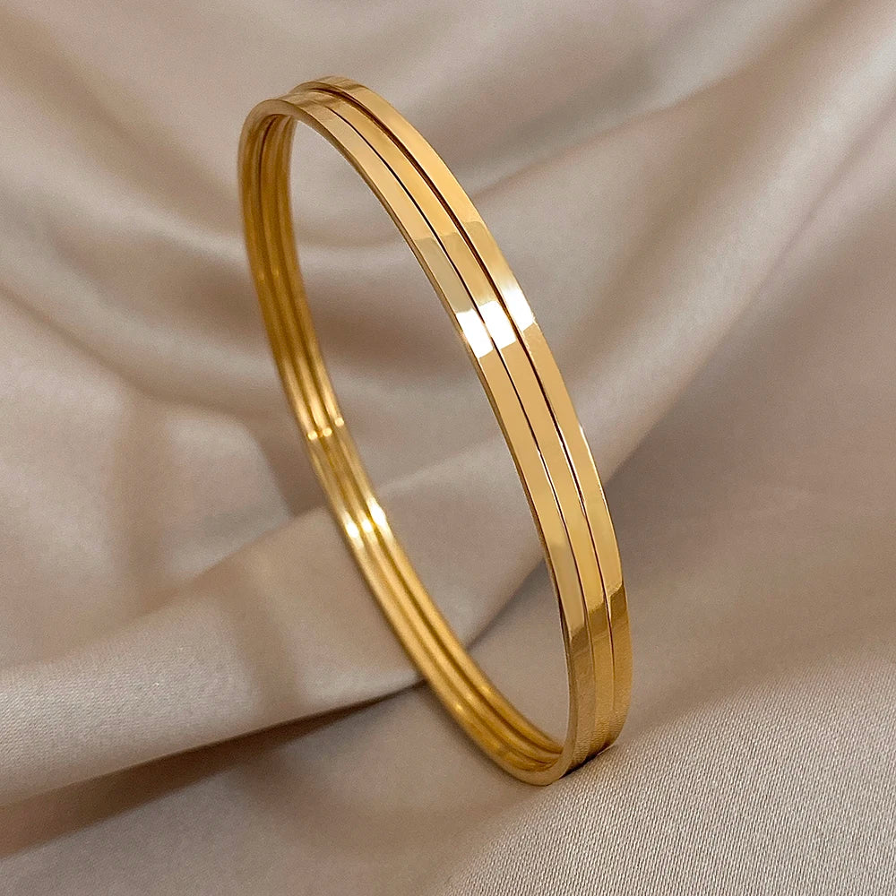 3-Pack Gold-Plated Stainless Steel Bangle Bracelets for Women Minimalist Jewelry