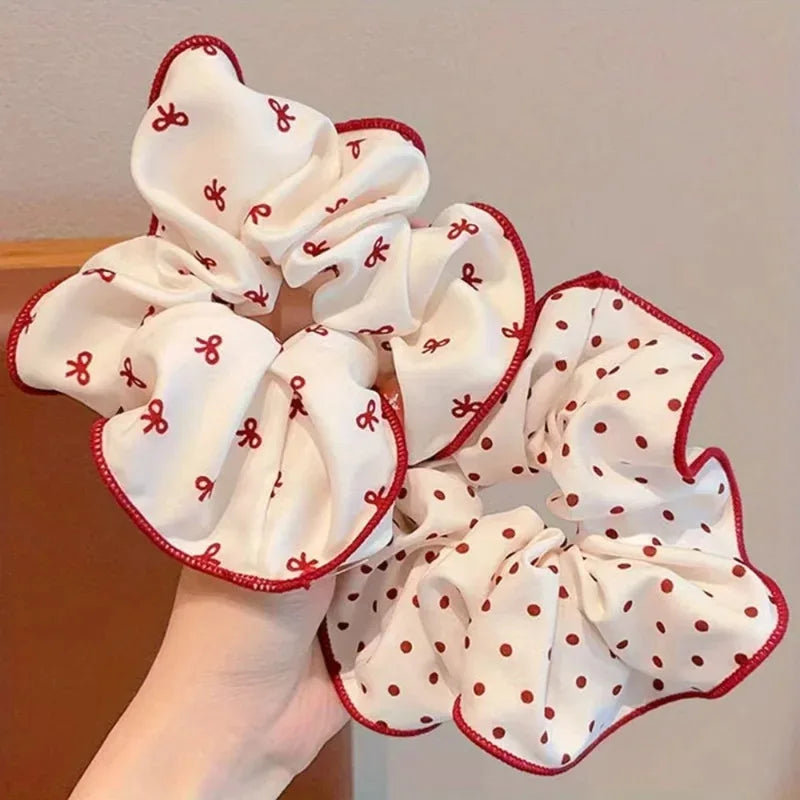2/3pcs High End Red Cute Dot Plaid Scrunchies for Women & Girls Hair Ties