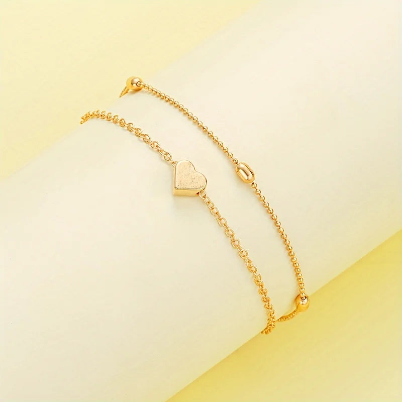 Imitation Pearl Heart Jewelry Set for Women - Gold Color Necklace & Bracelet