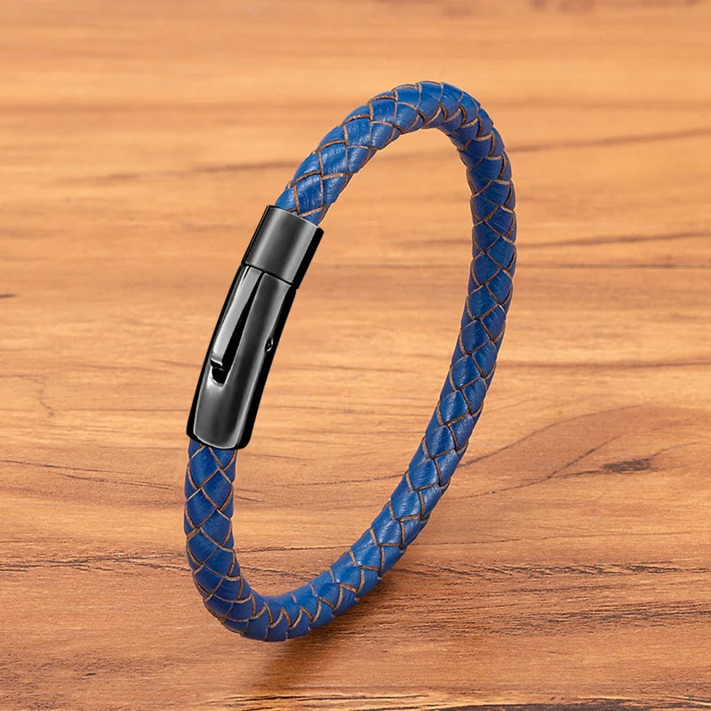 Men's Leather Bracelet Bangle with Magnetic Clasp - Handmade, Customizable Colors & Sizes