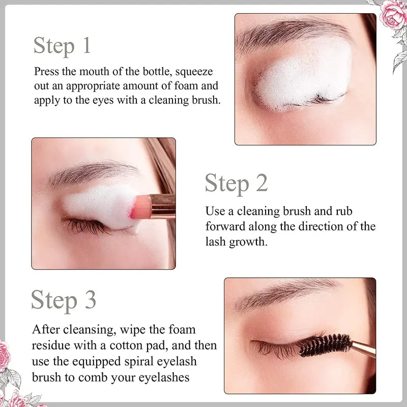 Eyelash Extension Foam Cleanser Kit with Brush - 50ML Makeup Removal & Lash Care