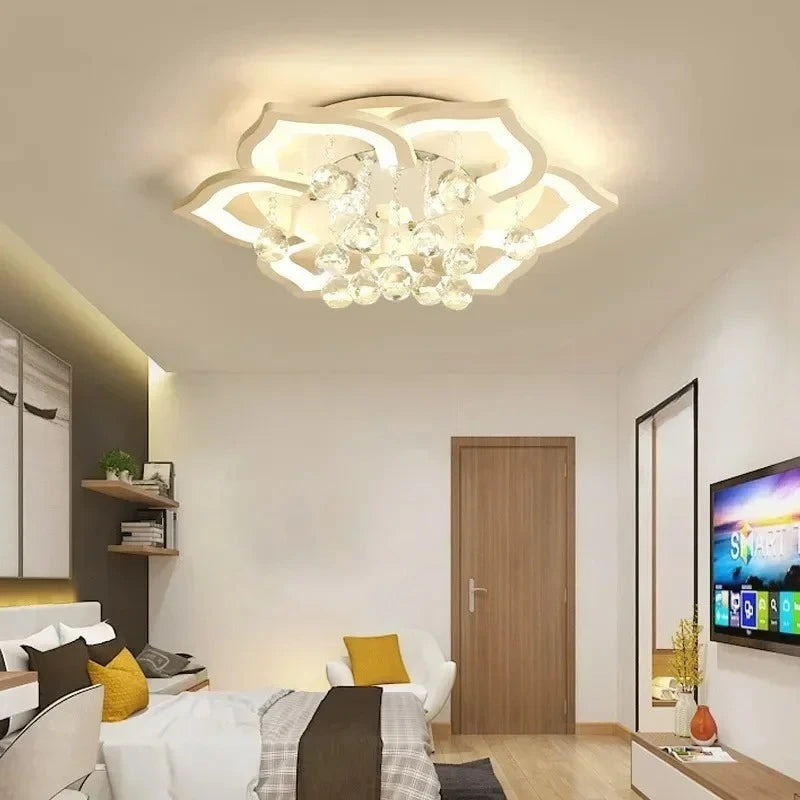 Modern Crystal Petal Ceiling Lamp - Dimmable LED Lighting for Living Room & Bedroom