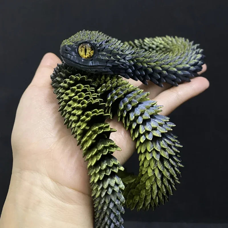 Rotatable 3D Printed Snake Articulated Animal Model for Desk Decor and Kids Gift