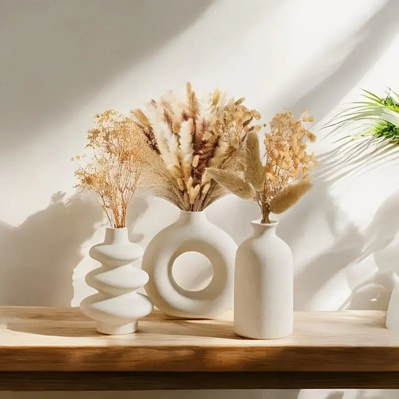 Set of 3 Ceramic Bohemian Vase Collection for Home & Wedding Decor