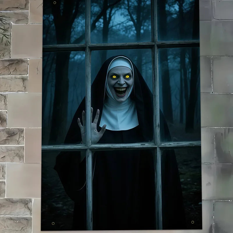 Halloween Ghost Nun Banner - Dark Forest Haunted House Indoor Outdoor Decor