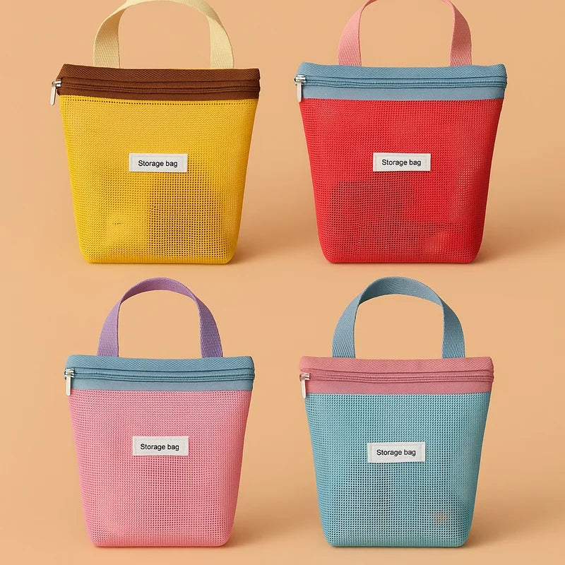 Vibrant Summer Mesh Tote Bag - Foldable Portable Cosmetic & Beach Bag