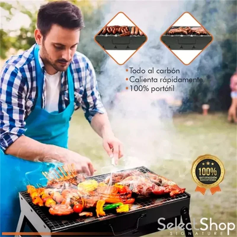 Portable Stainless Steel Charcoal Grill with Mini BBQ Tool Kit for Outdoor Cooking
