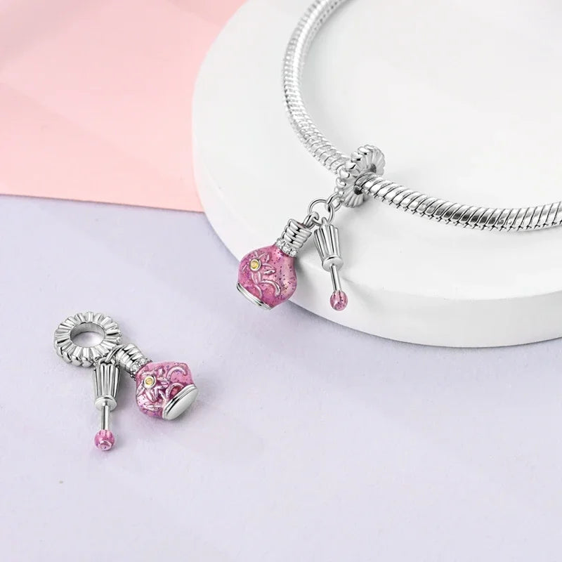 Sterling Silver Charm Beads with Bow and Perfume Bottle Design for DIY Jewelry Gifts