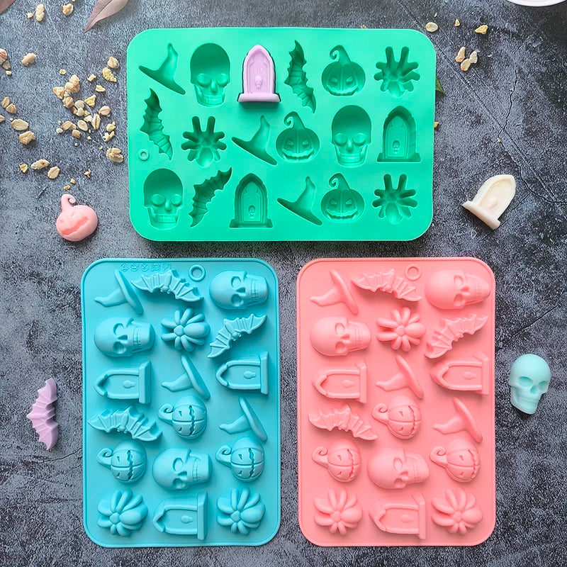 Halloween Silicone Mold Set - Ghost Pumpkin Bat Skull Witch Hat for Baking & Candy Making