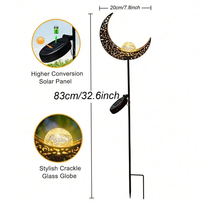 Solar Garden Lights Outdoor Decor Moon Fairy Crackle Glass LED Stake Light
