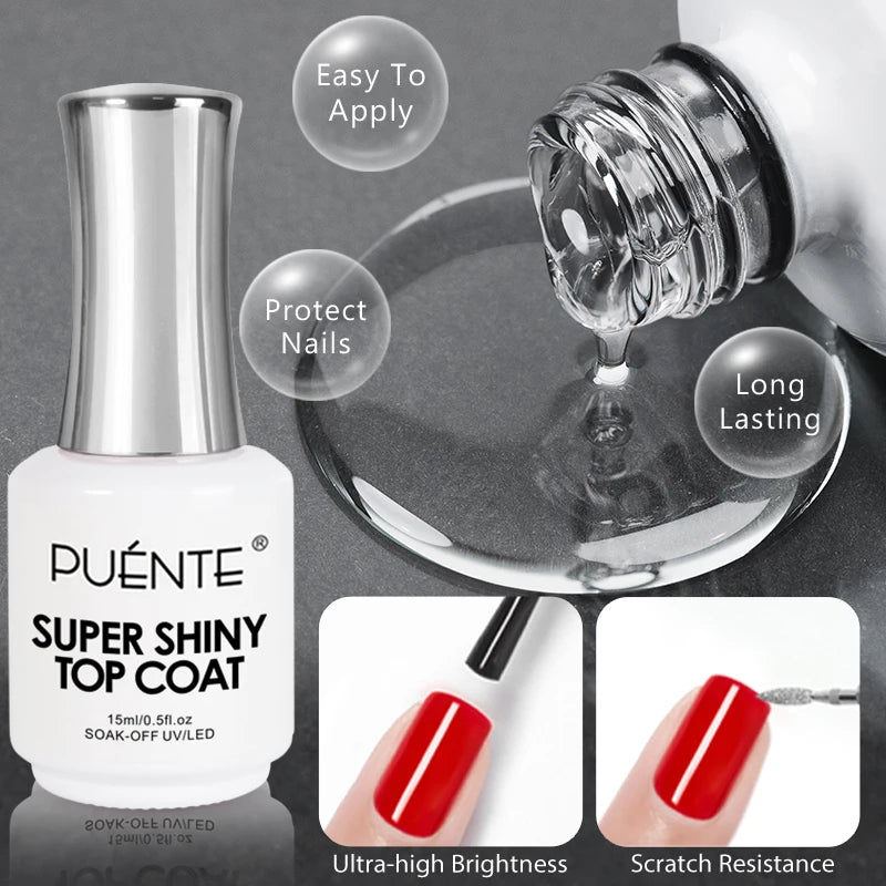 High Gloss No Wipe Top Coat Gel Nail Polish 15ML - Long-Lasting UV & LED Finish