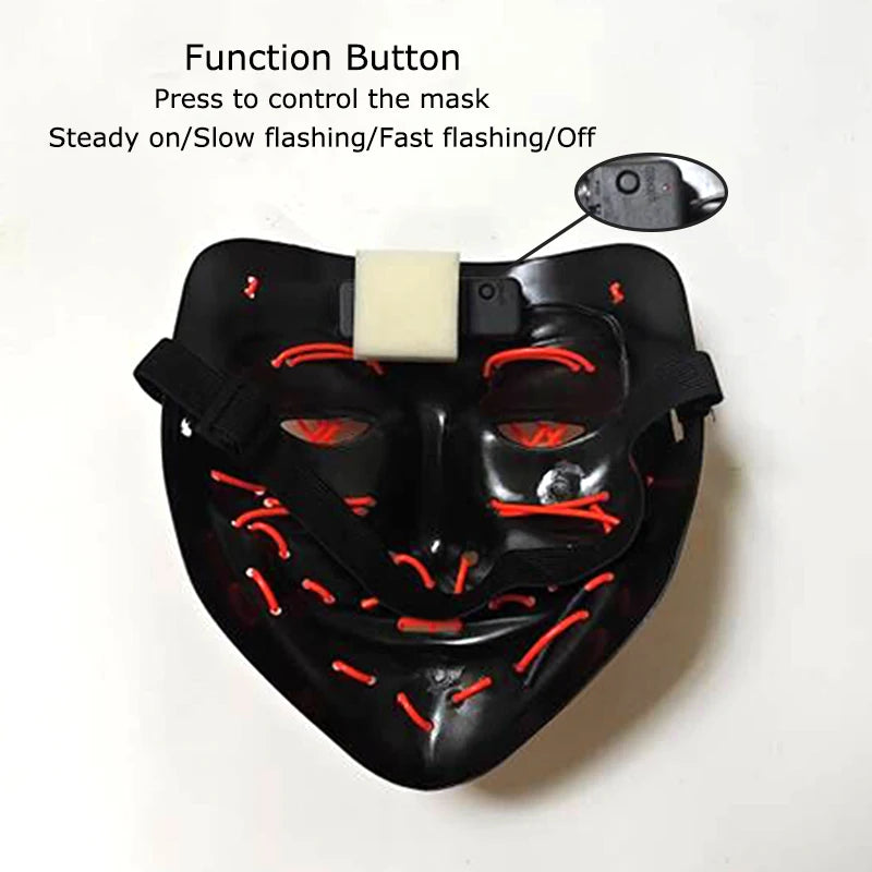 Wireless Neon LED Purge Mask for Halloween Cosplay Party Glow in The Dark Mask