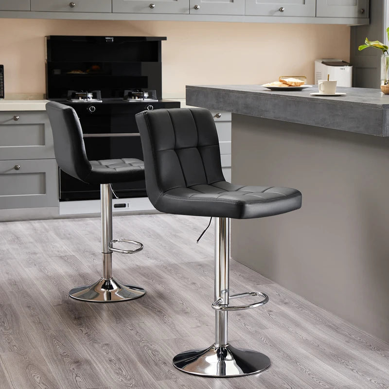 Set of 2 Upholstered Counter Height Bar Stools with Metal Base and Backrest