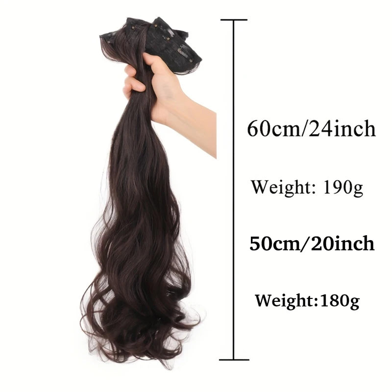 Synthetic Women's Wavy Hair Extensions Set with Invisible Clips - Heat-Resistant Wig Accessories