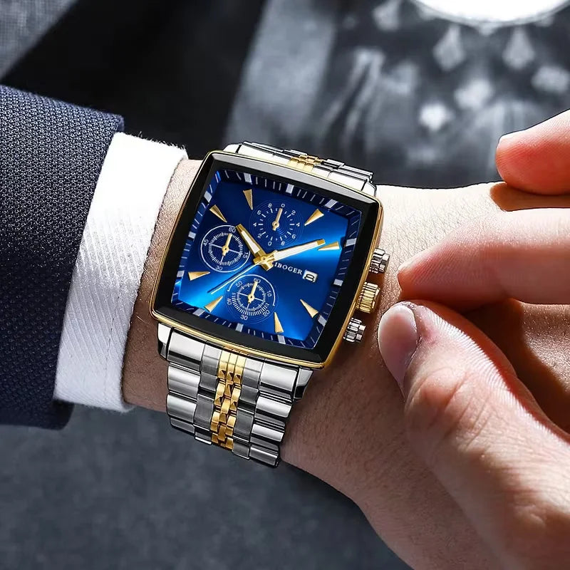 Men's Quartz Wristwatch with Square Dial Stainless Steel Business Watch - Multiple Colors