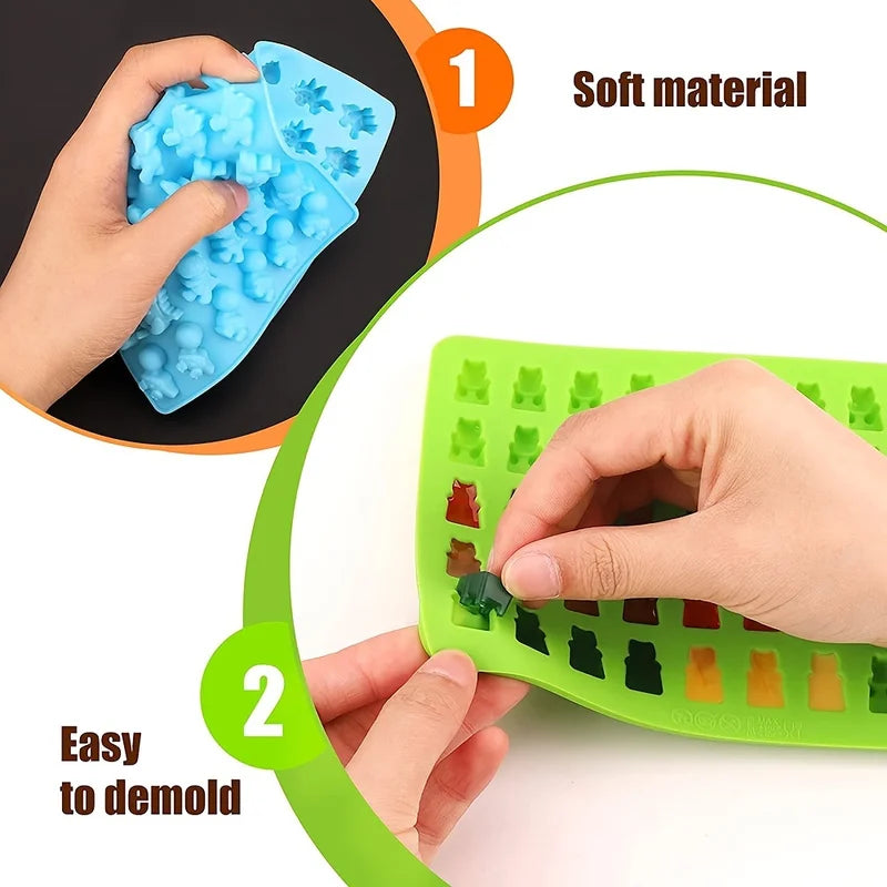 Gummy Bear Candy Mold Kit with 2 Droppers - Silicone Non-Stick Chocolate & Jelly Molds, Multi-Shape Kitchen Tool Set