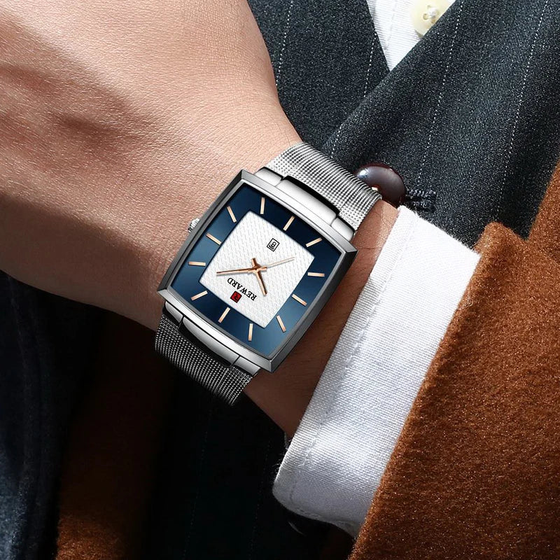 Luxury Men's Square Stainless Steel Waterproof Quartz Wristwatch – Top Brand