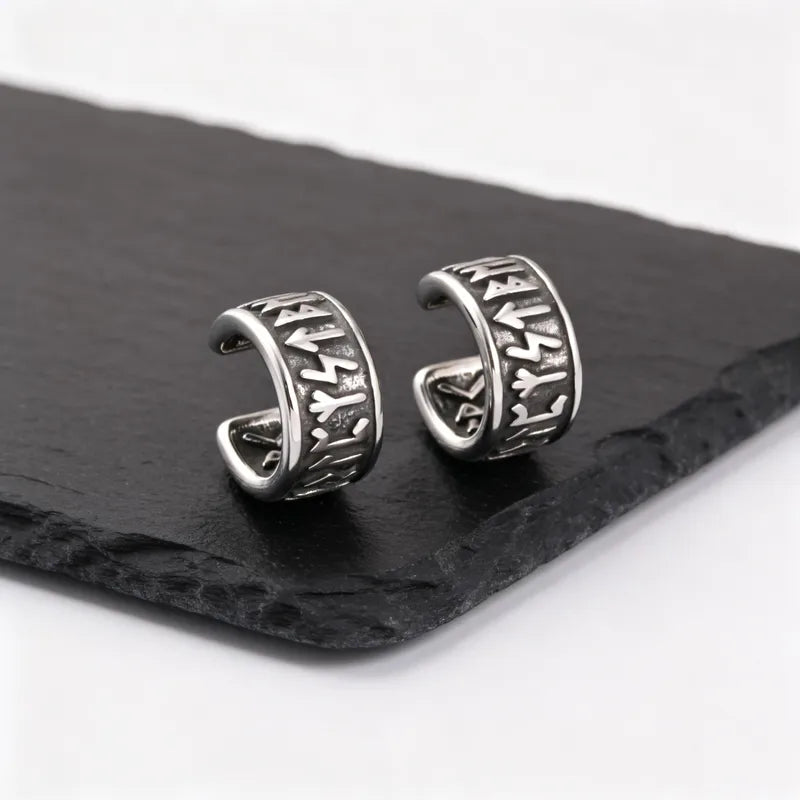 Vintage Punk Viking Clip Earrings for Men Boys - Hypoallergenic Stainless Steel No Piercing Ear Cuffs - Gift for Dad & Him